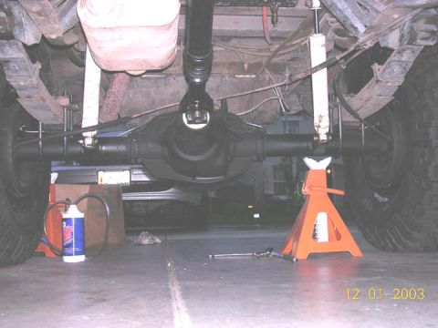 1994 Ford Bronco - new lower shock mounts are done for now, till i do a shackle flip. that is a 6 ton jackstand for reference to the clearance i gained with 3…