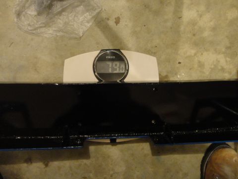 1990 Ford Bronco - 79 pounds and another 90 for the winch. Not too bad. No front spring sag.