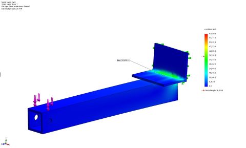 1978 Ford Bronco - Color CAD stress (von Mises) simulation render of a bracket, an engineering analysis output rather than a classifiable document.