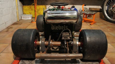 1973 Ford Ranchero - A custom-built go-kart with a prominent chrome fuel tank and a visible engine block.