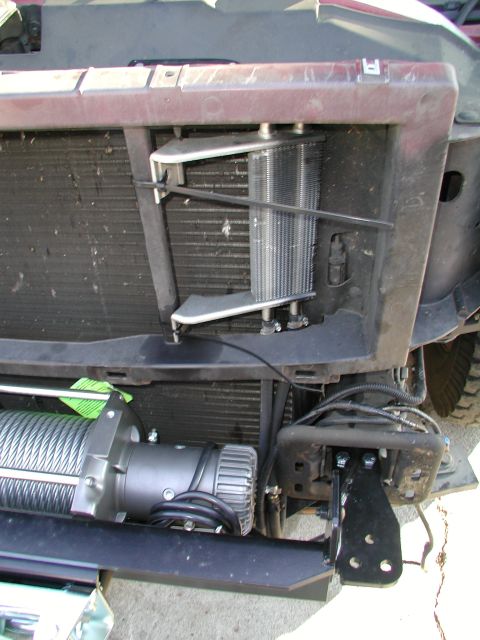 2001 Ford Excursion - Relocating power steering cooler to make room for winch.