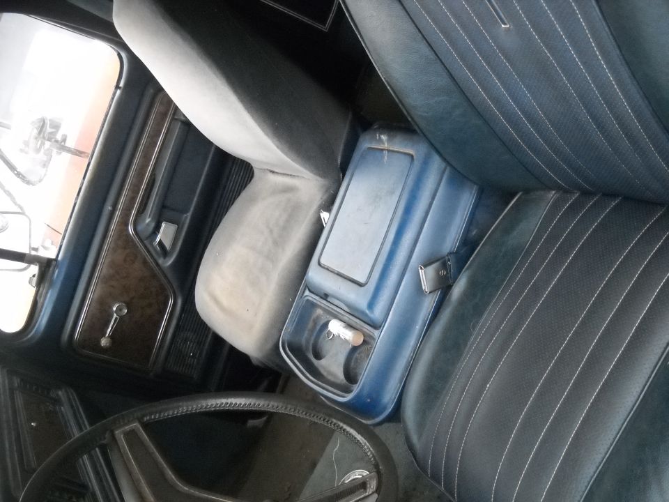 Blue interior with bench seat and center console