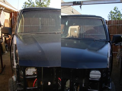 1983 Ford Bronco - After the wiper valance was installed & aligned, I set the hood on its hinges. It may need some adjustment later...
