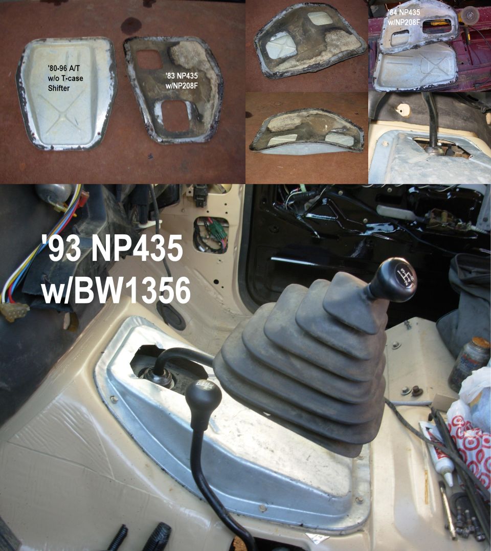 Since the NP435 wasn't offered when the BW1356 shifter was moved to its own hole in the body, I had to make my own tunnel cover for it.  I marked both the small & the large openings, but only cut the small.