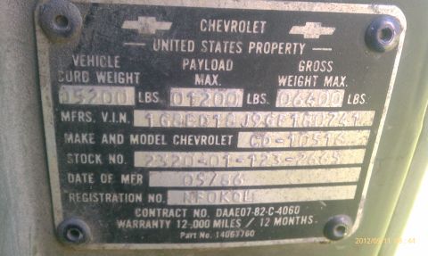 1986 Chevrolet Blazer - This is a Chevrolet VIN plate with manufacturing date 05/86 and other vehicle specifications.