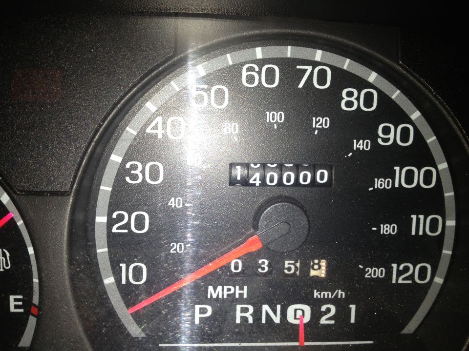 Speedometer reads 140,000 miles