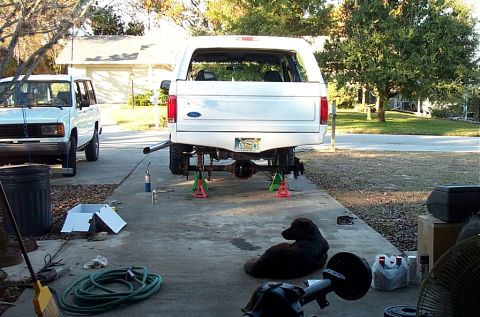 1995 Ford Bronco - 1st broken 8.8 under the truck and the eventual second one in the foreground.