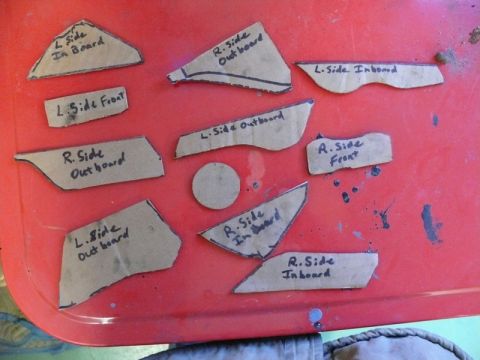 1976 Chevrolet Corvette - Various cardboard templates are laid out, each marked with directional and positional text.