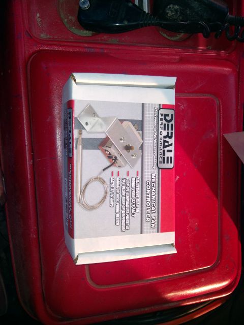 1979 Ford Bronco - Box for a DeRale Performance Mechanical Fan Controller, with product details visible on the packaging.