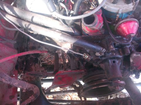 1979 Ford Bronco - Close-up view of an engine bay, showing various components and some wear.