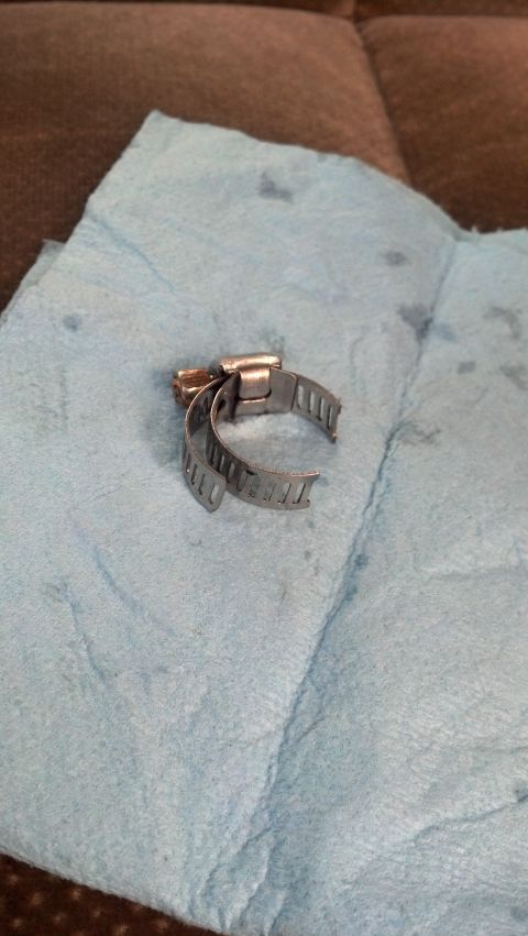 1986 Ford Bronco - Hose clamp that came with Derale Remote Filter kit. It was installed for less than a month before it snapped, blowing trans fluid all over…