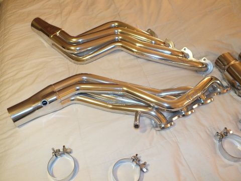 2003 Ford Crown Victoria - Two stainless long-tube headers with collector flanges and three band clamps below them