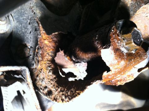 1996 Ford Bronco - The vehicle's frame shows extensive rust and structural damage, indicating a need for repair or replacement.