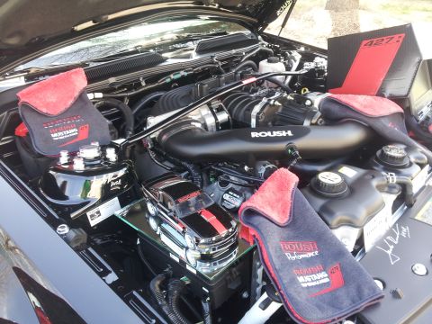 1965 Ford Mustang - Engine bay details include a Roush intake and a model of a 1965 Ford Mustang.