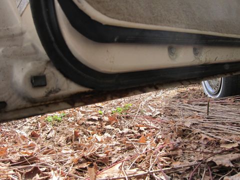 1991 Ford LTD Crown Victoria - The lower door sill shows significant rust, with the interior carpet visible above the seal.