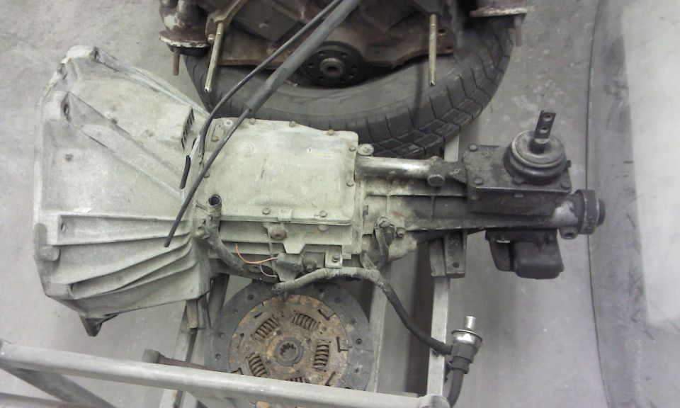 Ford truck transmission and clutch assembly with shifter visible