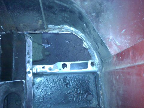 1978 Ford Bronco - Rust damage and repair work visible in the interior of a vehicle, likely a truck or SUV.