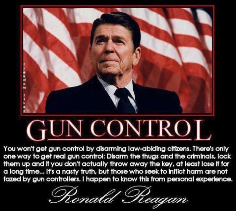 2007 Wellcraft 200 LT Fisherman - A political meme Ronald Reagan and text discussing gun control.