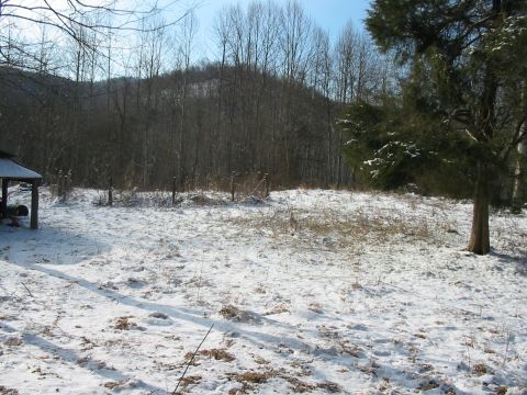 1992 Ford Bronco - A winter scene shows a snowy field with trees and a small covered structure on the left side of the frame.