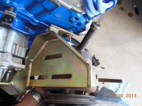 1979 Ford F-150 - Custom engine bracket installation detail, showing mounting points and hardware.