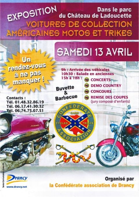 1991 Ford Crown Victoria - Poster advertises an exhibition of American collector cars, motorcycles, and trikes on April 13th.