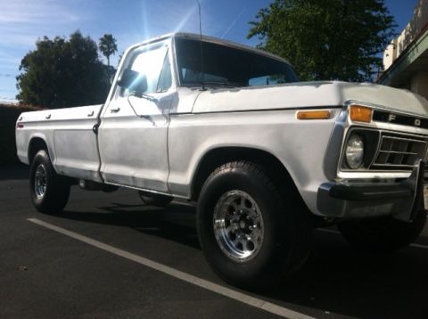 1977 Ford F-350 - This white 1977 Ford F-350 pickup truck is seen from a 3q-front angle.