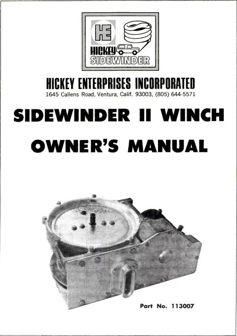 1976 Ford Bronco - Hickey Sidewinder II winch owner's manual IF THE IMAGE IS TOO SMALL, click it.