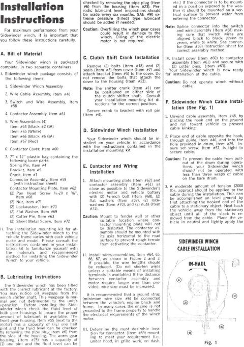 1976 Ford Bronco - Hickey Sidewinder II winch owner's manual IF THE IMAGE IS TOO SMALL, click it.