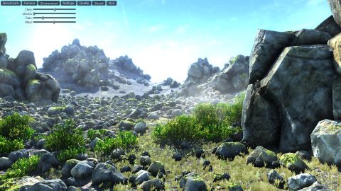 1992 Ford F-150 - A digital rendering of a rocky, mountainous landscape with scattered vegetation and a clear sky.