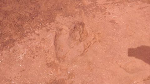 1994 Ford Bronco - A fossilized dinosaur footprint is visible in the dry, dusty earth.
