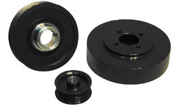 1998 Ford Crown Victoria - set of three black engine pulleys of varying sizes arranged on a plain white background.