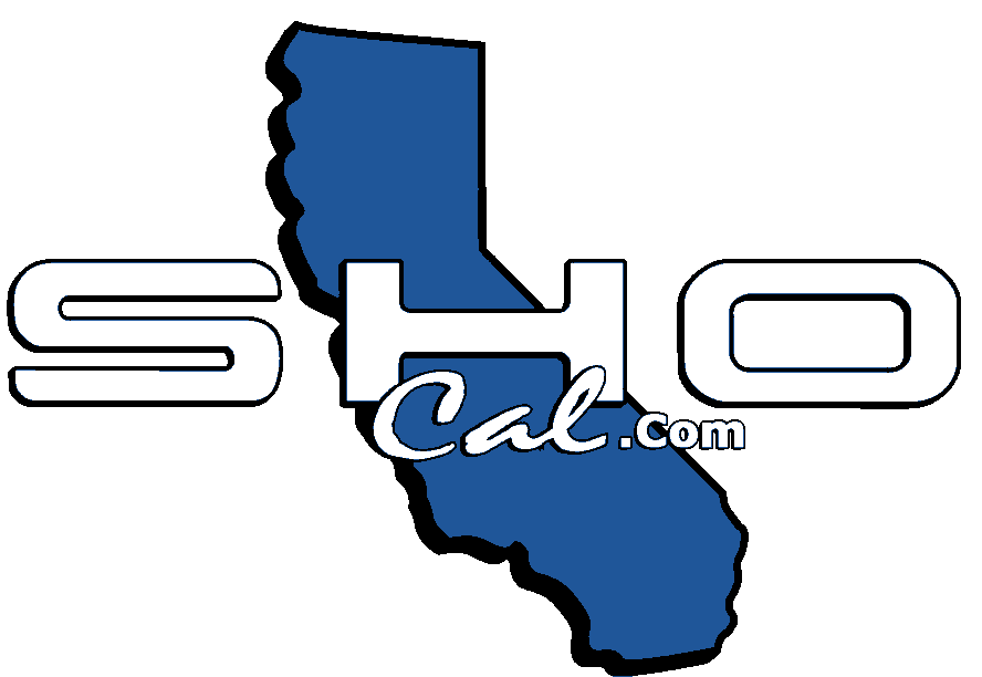 Logo with 'S', 'H', 'O' and 'Cal.com' text over a blue California outline
