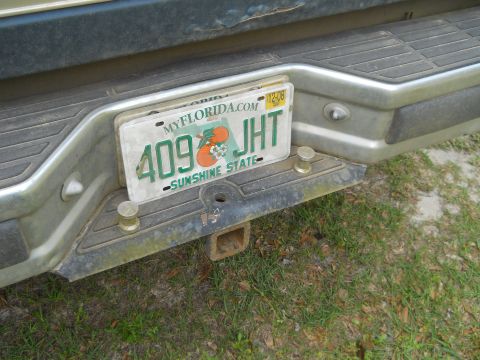 1992 Ford Bronco - Rear bumper detail of a vehicle with a Florida license plate.