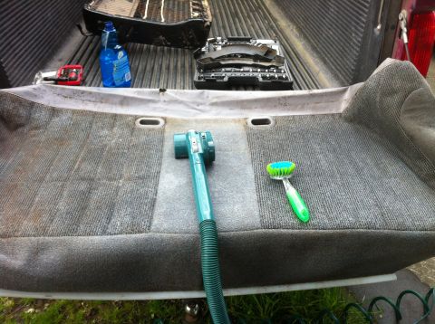 1992 Ford F-150 - This was my method of cleaning. Warm water with carpet cleaner and a hand brush for the set in spots.