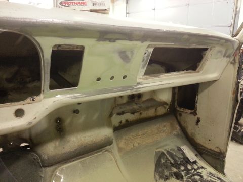 1967 Ford F-100 - Dashboard of a 1967 Ford F-100 undergoing bodywork and restoration.