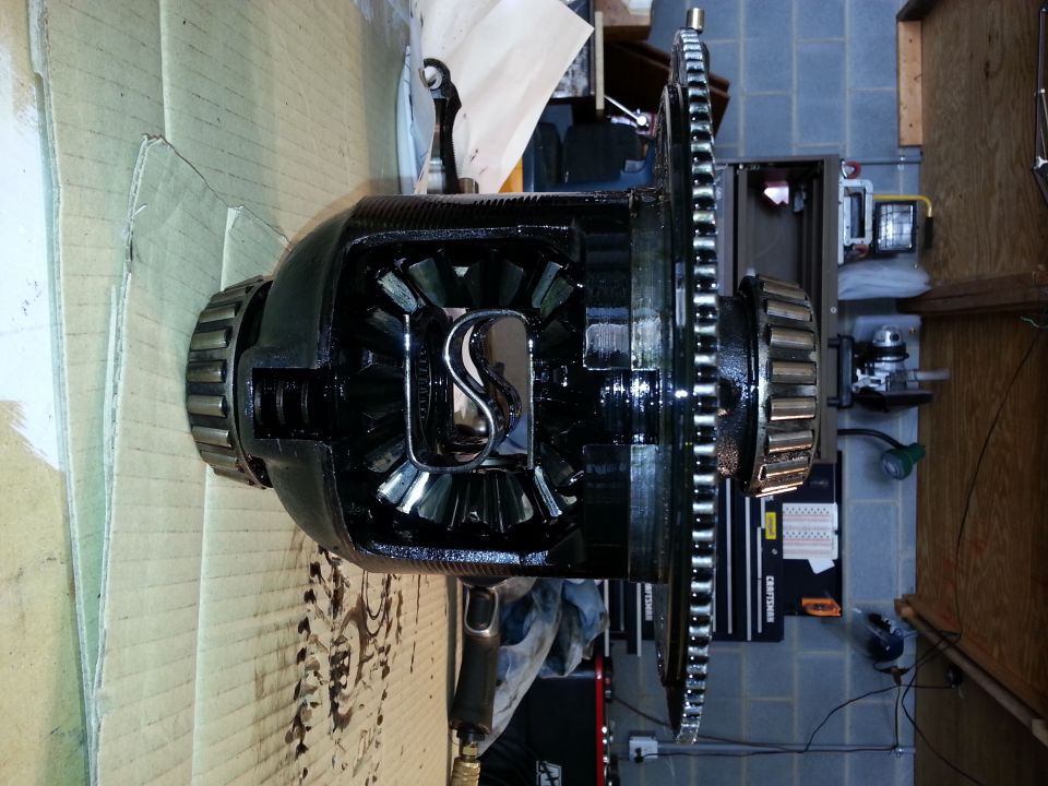 Differential with gears and chain, viewed from the side