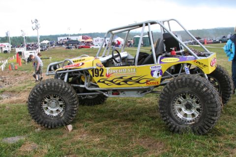 1987 Ford Bronco - A custom-built buggy with a roll cage and large off-road tires sits on grassy terrain.
