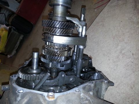 1991 Ford Festiva - Close-up view of internal transmission components, highlighting the complex gear system.