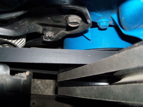 1979 Ford Ranchero - Removed original 3 sheave crankshaft pulley, drilled, grinded and removed v-belt alternator sheave. Replaced with 6 rib sheave from mid 80'…