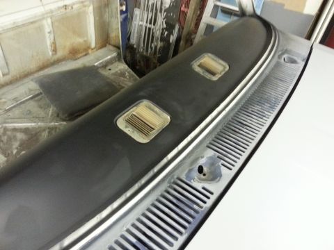 1967 Ford F-100 - Close-up of dashboard trim two rectangular vents and a chrome accent strip.