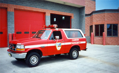 1994 Ford Bronco - This 1994 Ford Bronco, marked as Battalion Chief for Camden, is seen outside a fire station.