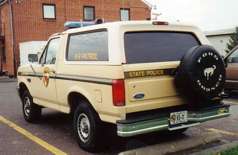 1994 Ford Bronco - This 1994 Ford Bronco served as a K-9 Patrol vehicle for the State Police.