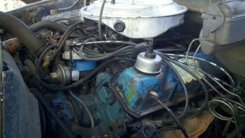 1978 Ford Bronco - Close-up view of an engine bay, showing engine components and wiring.