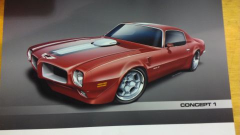 1972 Pontiac Trans Am - This is a concept drawing of a car, labeled 'CONCEPT 1', with 'SUPERMOTORS' watermark.