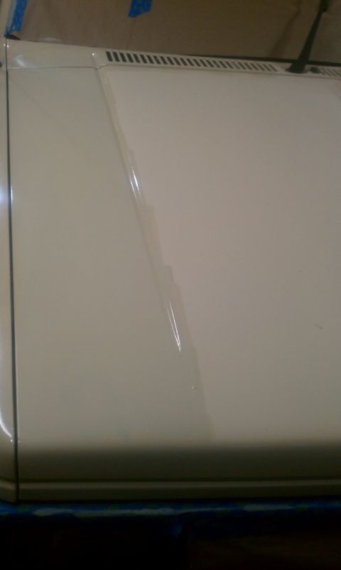 1991 Chevrolet S10 - Close-up of a vehicle's hood and fender, showing a slight scratch on the surface.