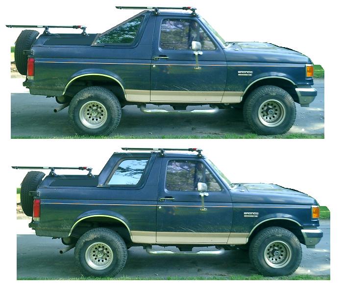 Blue Ford Bronco side profile shown clean and after washing comparison