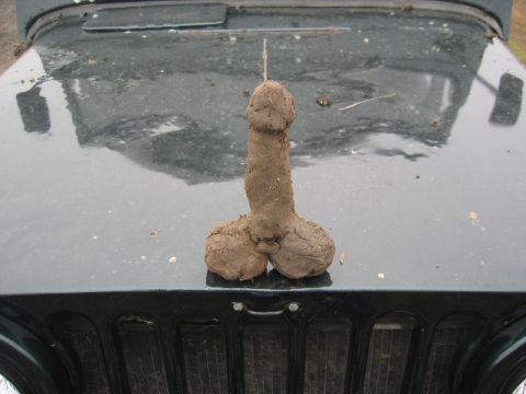 1989 Ford Bronco - Mud sculpture placed on the hood of a vehicle.