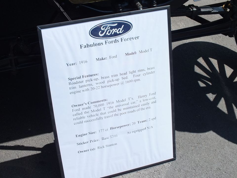 Fabulous Fords Forever car-show info placard for a 1916 Ford Model T