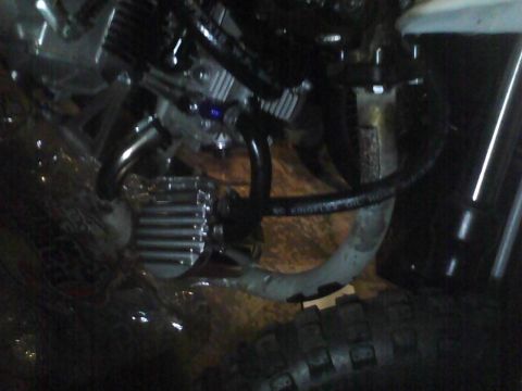 2003 Ford Crown Victoria - Detail shot of motorcycle engine parts, showing hoses and cooling fins.