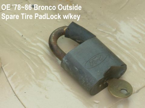 1983 Ford Bronco - Factory Original Outside Spare Tire Padlock with key works perfectly IF THE IMAGE IS TOO SMALL, click it. For Type 1 swingaway only